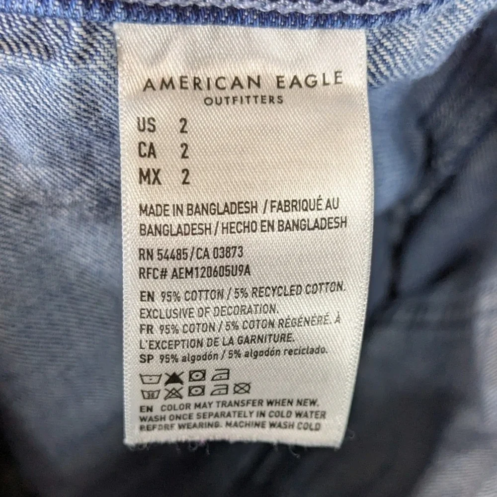 American Eagle Highest Rise 90s Boyfriend Shorts‎ Size 2 Blue Denim Cargo Frayed
